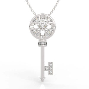 Vintage Flower Ball Key Pendant Diamond Necklace PD-SP-RO-FL-0039