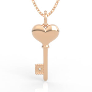 3D Puffy Heart Key Pendant Necklace PD-SP-RO-HS-0038