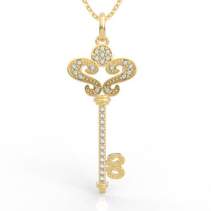 Angel Wing Fleur-de-lis Full Diamond Key Pendant Necklace PD-PV-RO-FS-0080