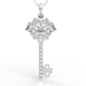 Baroque Filigree Skeleton Key Diamond Pendant Necklace PD-PV-OV-FS-0004