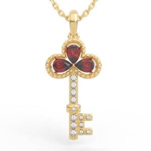 Clover Key Pear Cut Gemstone Charm Pendant PD-PV-RO-FL-0048