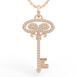 Double Oval Pave Vintage Key Pendant Necklace PD-PV-RO-VT-0003