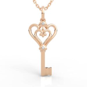French Fleur-de-lis Heart Key Pendant Necklace PD-SP-RO-HS-0037