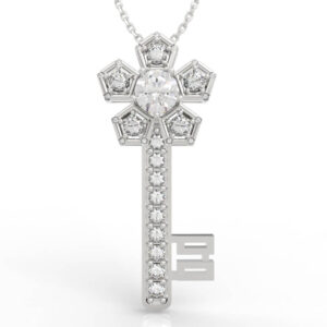 Geometric Flower Diamond Key Pendant Necklace PD-PV-RO-FL-0049