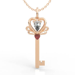 Heart Crown Key Pendant Necklace Pear Diamond PD-SP-RO-HS-0034