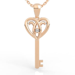 Heart Key Diamond Pendant Necklace Model PD-SP-RO-HS-0050