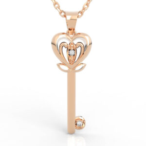 Magic Wand Heart Key Pendant Necklace Model PD-SP-RO-FL-0056