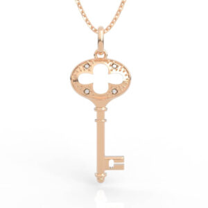 Oval Frame Quatrefoil Key Pendant Necklace PD-SP-RO-FS-0096