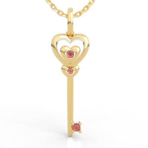 Triple Heart Key Diamond Pendant Necklace Model PD-SP-RO-HS-0052