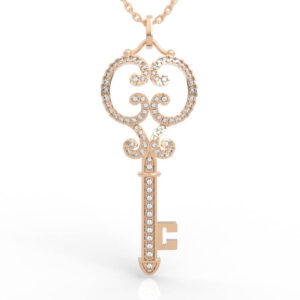Victorian Full Pavé Filigree Key Pendant Necklace PD-PV-RO-FS-0078