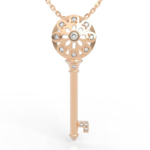 Vintage Flower Key Charm Necklace 3D Model PD-SP-RO-FL-0051