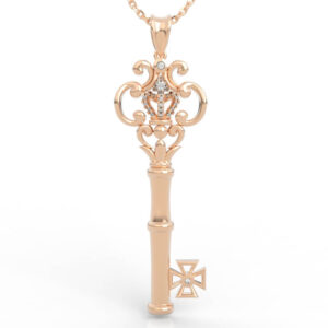 Baroque Crown Scepter Maltese Cross Key Pendant Necklace PD-SP-RO-FL-0058