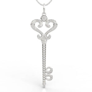 Baroque Scroll Heart Scepter Key Diamond Pendant Necklace PD-PV-RO-HS-0024