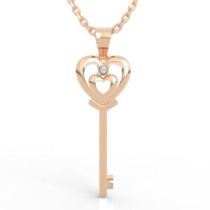 Crown Heart Key Diamond Pendant Necklace PD-SP-RO-HS-0053
