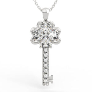 Four Heart Clover Diamond Key Pendant Necklace PD-PV-RO-FL-0051