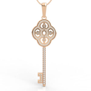 Gothic Quatrefoil Full-Pave Diamond Key Pendant Necklace PD-PV-RO-FL-0052
