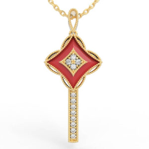 Moroccan Quatrefoil Star Gemstone Key Pendant Necklace PD-PV-RO-FS-0089