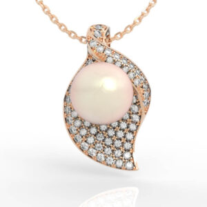 Pearl Diamond Leaf Pendant Necklace Pave Setting PD-PV-PL-FL-0008