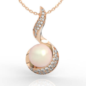 Pearl Diamond Swirl Spiral Pendant Necklace PD-PV-PL-FS-0043