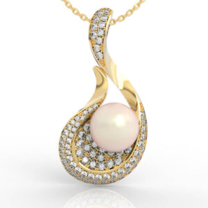 Pearl Diamond Swirl Teardrop Pendant Necklace PD-PV-PL-FS-0045