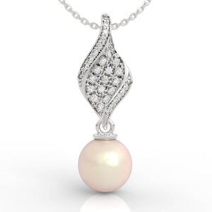 Pearl Drop Pendant Necklace Diamond Pave Flame Leaf PD-PV-PL-FS-0044