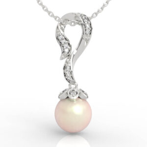 Pearl Drop Pendant Necklace Diamond Swirl Vine PD-PV-PL-FS-0047