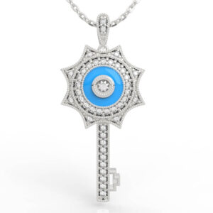 Star Turquoise Diamond Key Pendant Necklace PD-PV-RO-FS-0088