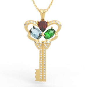Three Gemstone Butterfly Key Pendant Necklace PD-PV-RO-AN-0017