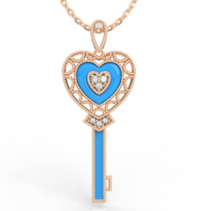 Victorian Filigree Heart Gemstone Key Pendant Necklace PD-SP-RO-HS-0055