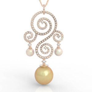 Diamond Scroll Pearl Statement Pendant Necklace PD-PV-PL-FS-0056