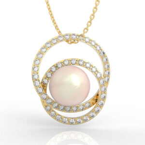 Double Circle Pavé Pearl Pendant PD-PV-PL-FS-0060