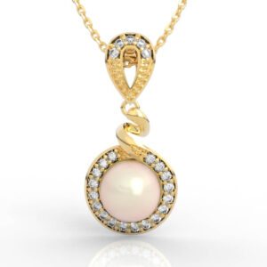 S-Twist Diamond Halo Pearl Pendant Necklace PD-PV-PL-FS-0053