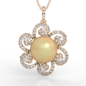 Spiral Petal Diamond Pearl Floral Pendant Jewelry Design PD-PV-PL-FL-0011