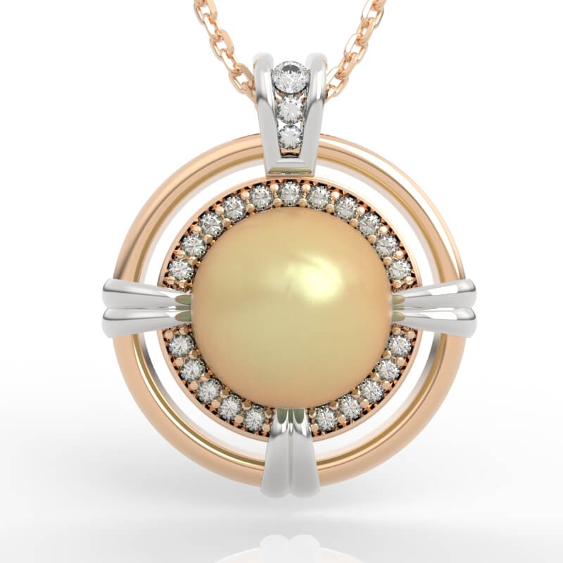 Compass Frame Pearl Diamond Halo Pendant PD-SP-PL-FS-0029