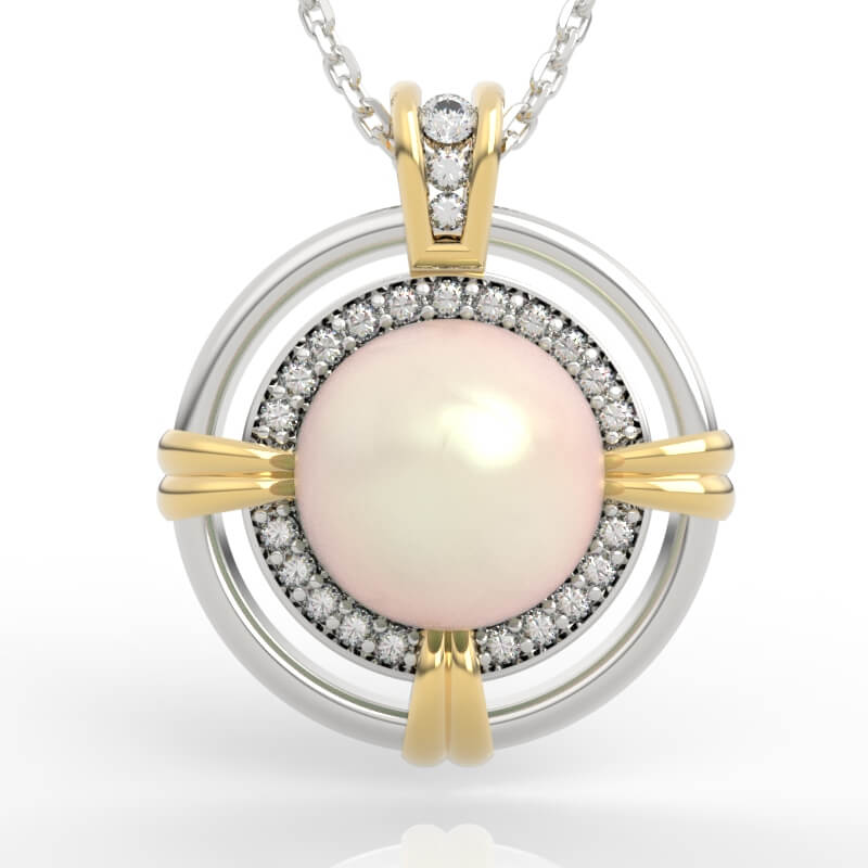 Compass Frame Pearl Diamond Halo Pendant PD-SP-PL-FS-0029