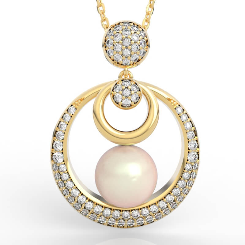 Crescent Moon Drop Pearl Pendant Necklace PD-PV-PL-FS-0078