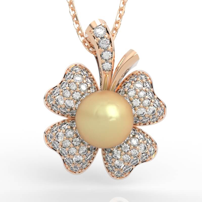 Diamond Flower Pearl Pendant PD-PV-PL-FL-0015