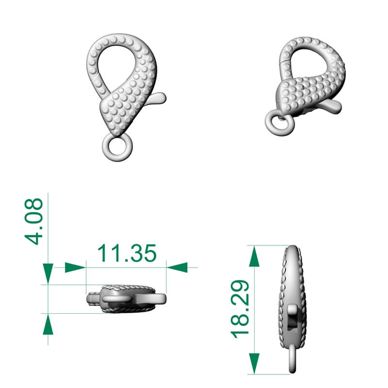 Diamond Pavé Lobster Clasp CAD Model AC-CL-PV-RO-0001
