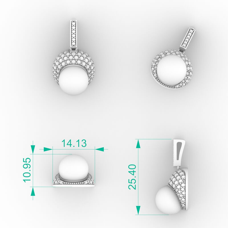 Dome Pavé Pearl Pendant CAD Model PD-PV-PL-FS-0073