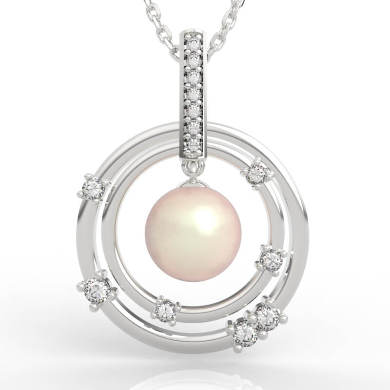Double Circle Floating Pearl Diamond Pendant PD-SP-PL-FS-0026