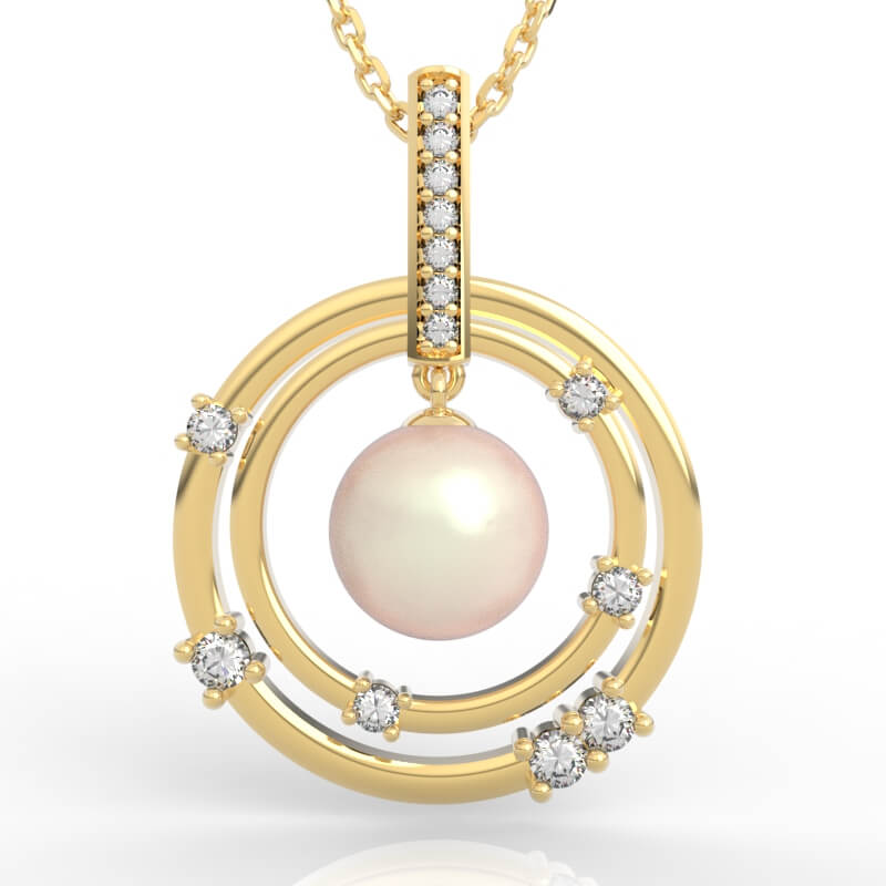 Double Circle Floating Pearl Diamond Pendant PD-SP-PL-FS-0026