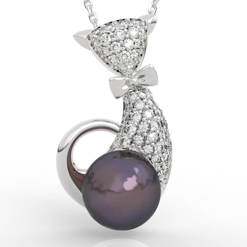 Pavé Cat Pearl Pendant PD-PV-PL-AN-0001