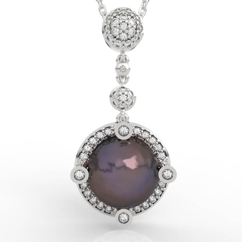 Pavé Cluster Drop Pearl Pendant PD-PV-PL-FS-0076