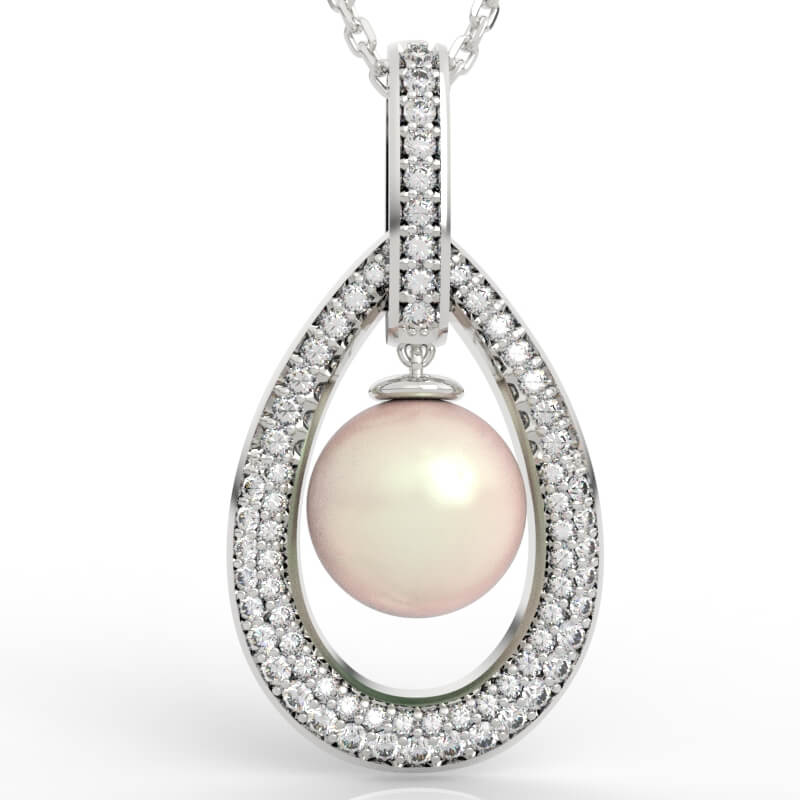 Pavé Teardrop Floating Pearl Pendant CAD Model PD-PV-PL-FS-0082