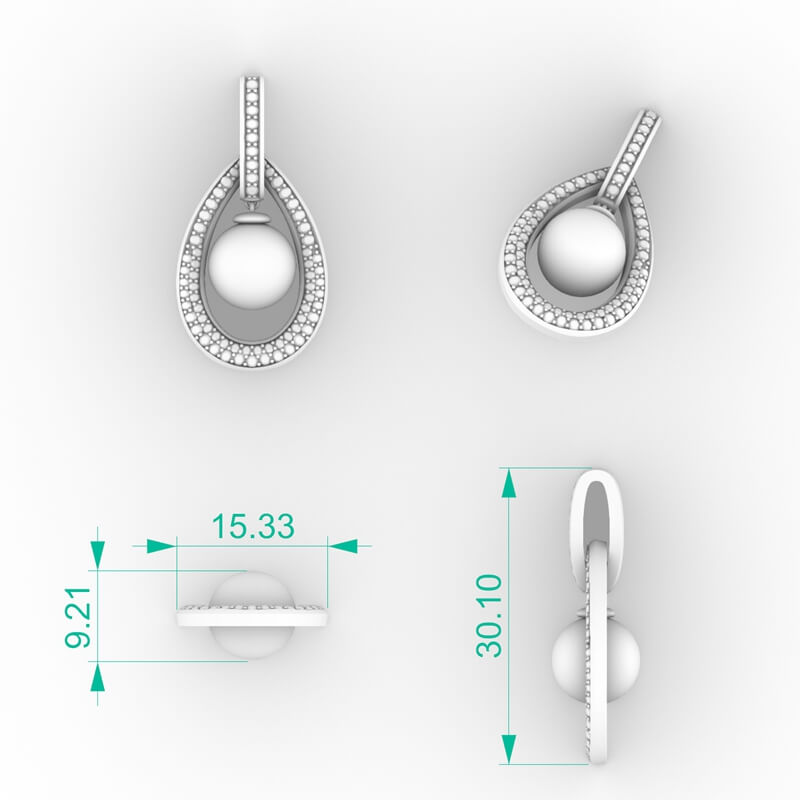 Pavé Teardrop Floating Pearl Pendant CAD Model PD-PV-PL-FS-0082