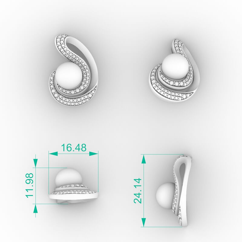 Swirl Bypass Pearl Pendant CAD Model PD-PV-PL-FS-0083