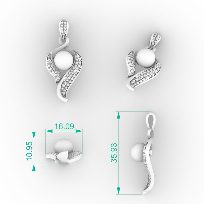 Swirl Wing Pearl Pendant CAD Model PD-PV-PL-FS-0087