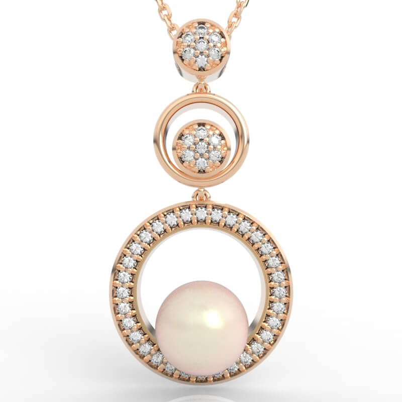 Triple Circle Pavé Pearl Pendant PD-PV-PL-FS-0066