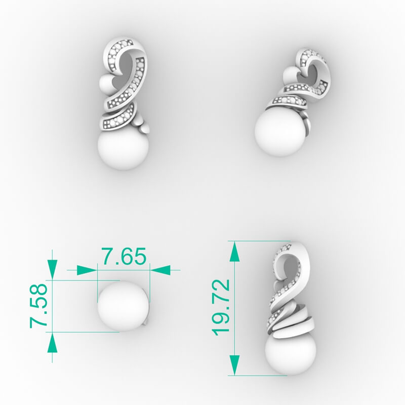 Twisted Ribbon Pearl Pendant CAD Model PD-PV-PL-FS-0089