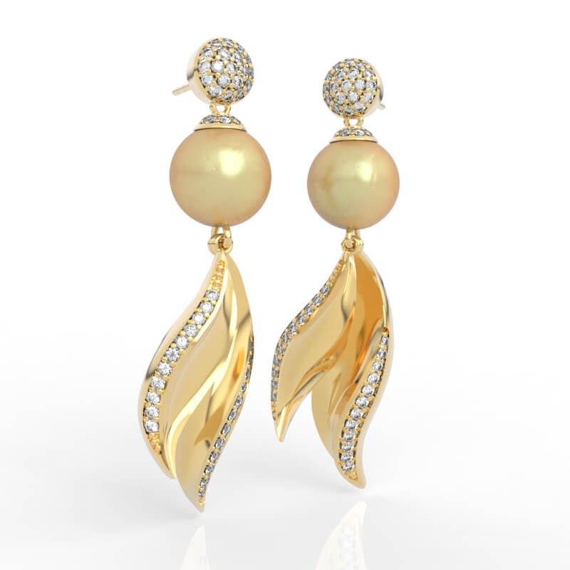 Wing Leaf Pearl Earrings CAD